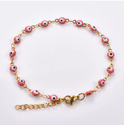 Pulsera redonda de acero inoxidable de 4mm con eslabones de mal de ojo turco, cadena de mano para mujer y niña, tobilleras, joyería de Metal, regalo de verano