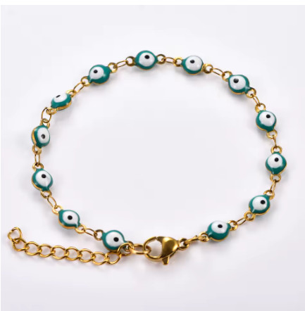 Pulsera redonda de acero inoxidable de 4mm con eslabones de mal de ojo turco, cadena de mano para mujer y niña, tobilleras, joyería de Metal, regalo de verano