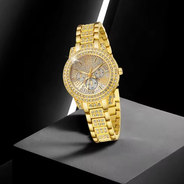 Reloj de mujer 6 unids/set, collar de corazón a la moda para mujer, pendientes, pulsera, anillos, conjunto de joyería con forma de reloj de cuarzo con diamantes de imitación