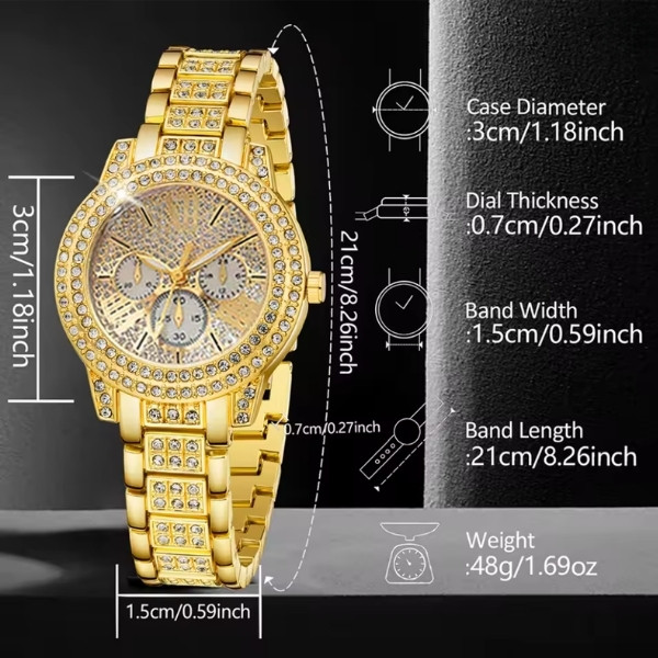 Reloj de mujer 6 unids/set, collar de corazón a la moda para mujer, pendientes, pulsera, anillos, conjunto de joyería con forma de reloj de cuarzo con diamantes de imitación