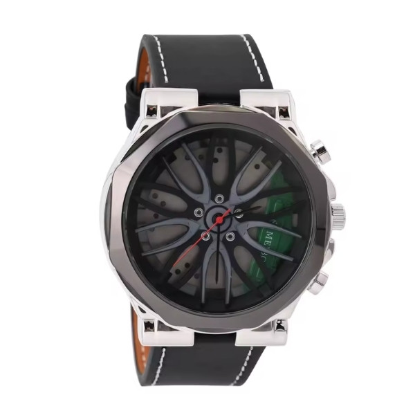 Reloj de pulsera deportivo con diseño de llanta de coche para hombre - Cronógrafo con correa de cuero para entusiastas de los coches y uso diario