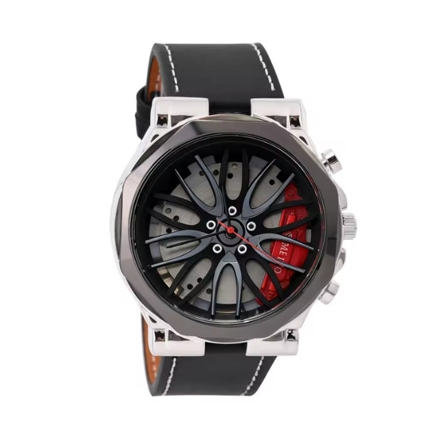 Reloj de pulsera deportivo con diseño de llanta de coche para hombre - Cronógrafo con correa de cuero para entusiastas de los coches y uso diario