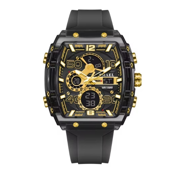 Reloj digital SMAEL Outdoor Sport con doble pantalla y alarma para hombre, de cuarzo, con cronógrafo, correa de silicona