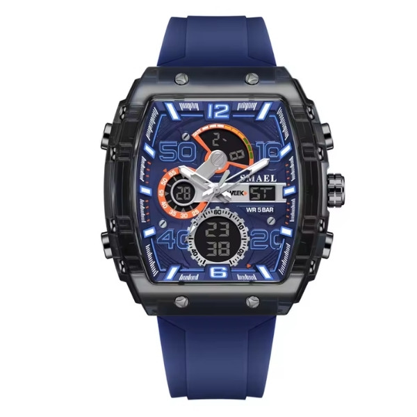 Reloj digital SMAEL Outdoor Sport con doble pantalla y alarma para hombre, de cuarzo, con cronógrafo, correa de silicona