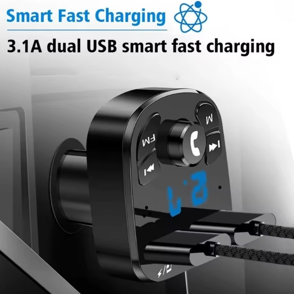Reproductor de MP3 para coche 3.1A, adaptador de cargador de teléfono rápido USB Dual para coche, Bluetooth 5,0