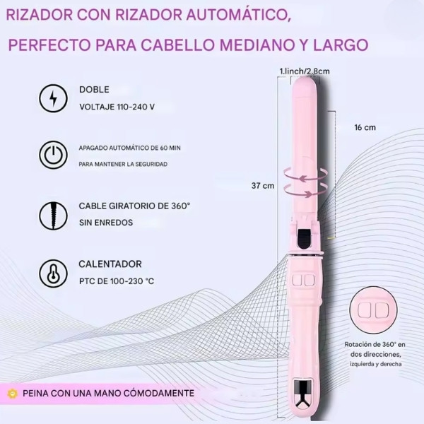Rizador de pelo giratorio 10, barril de cerámica de 28mm, rizador completamente automático para ondas grandes y peinado duradero