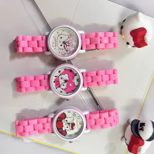 Sanrio Hello Kitty reloj para niños correa rosa lindo estilo de moda reloj de pulsera mujeres chico niña
