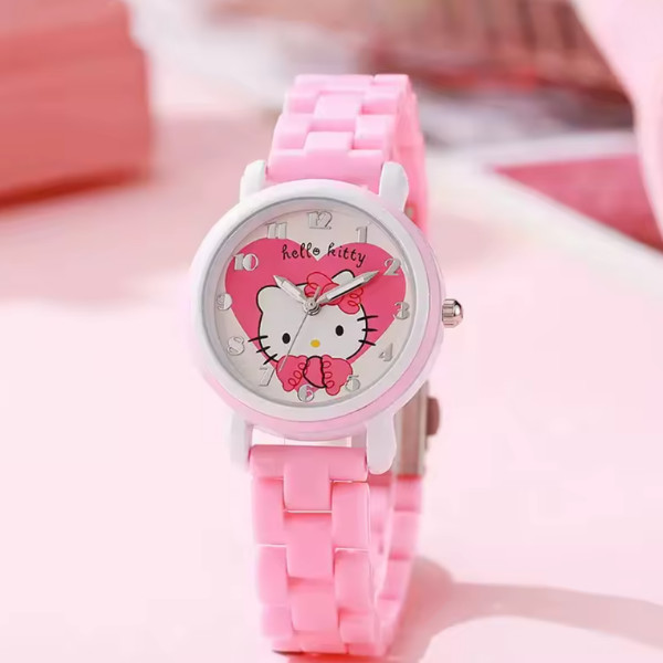 Sanrio Hello Kitty reloj para niños correa rosa lindo estilo de moda reloj de pulsera mujeres chico niña