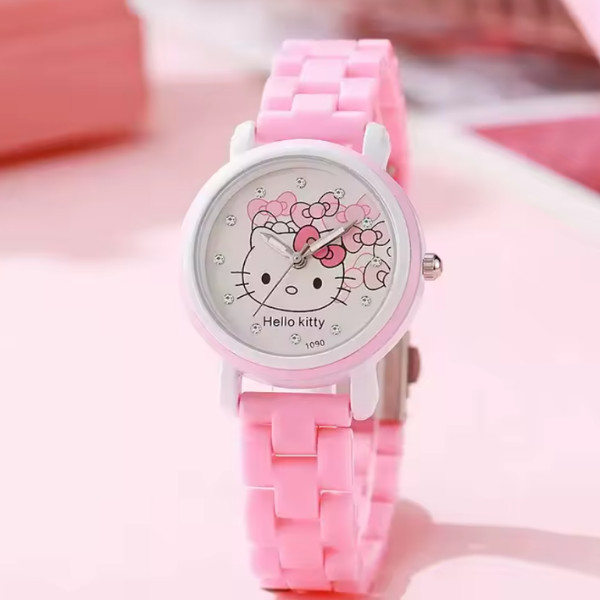 Sanrio Hello Kitty reloj para niños correa rosa lindo estilo de moda reloj de pulsera mujeres chico niña