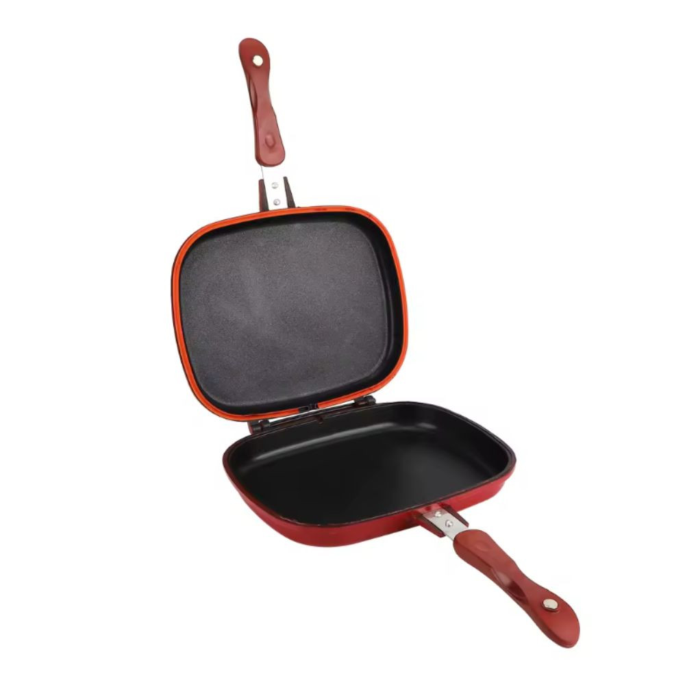 Sartén antiadherente de doble cara, color rojo, 28 cm