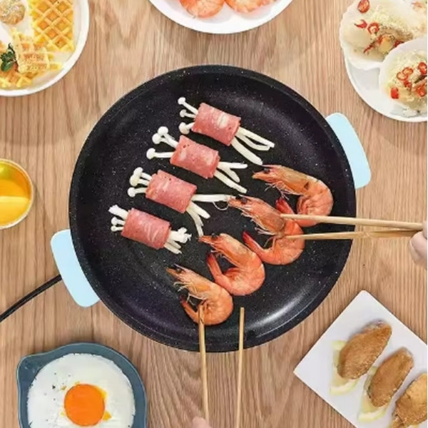 Sartén eléctrico de asado mini, ideal para dormitorios estudiantiles multifuncional antiadherente