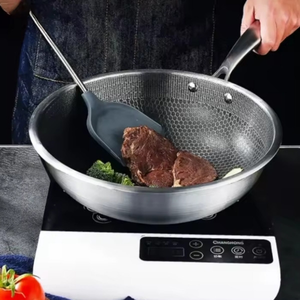 Sarten Wok Antiadherente de Acero Inoxidable Inducción 32cm