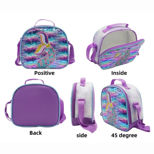 SET de mochila escolar de 16 pulgadas con diseño de lentejuelas, que incluye una lonchera y un estuche para lápices