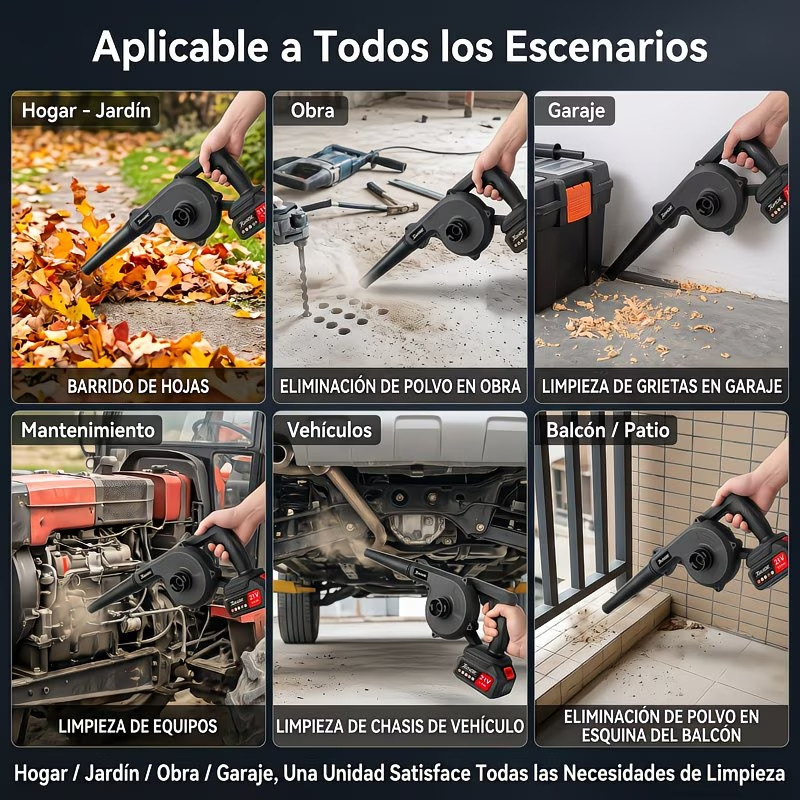 Soplador de hojas industrial, soplador portátil de 21V con cuatro boquillas intercambiables