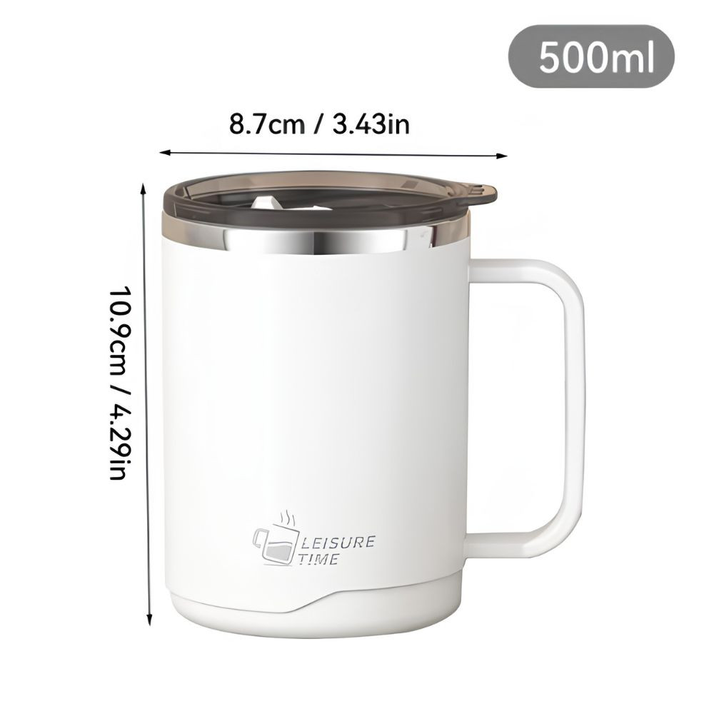 Taza de café aislada de acero inoxidable 304 con asa, 500 ml