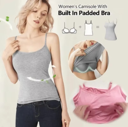 Tops sexis para mujer, sujetador acolchado liso, camisola espagueti, chaleco para mujer, camisola para mujer con sujetador incorporado, Top camisola, camiseta sin mangas 2024