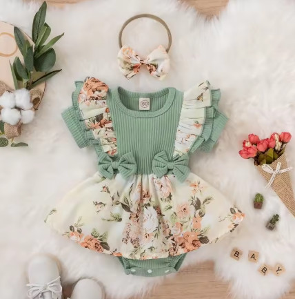 Vestido de verano para niña con lazo, mono a rayas, vestido de algodón para recién nacido, ropa Floral, ropa para gatear