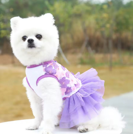 Vestido floral para perros para razas pequeñas: poliéster tejido, estilo jersey, ropa transpirable para mascotas para perros y gatos, perfecto para juguetes y M