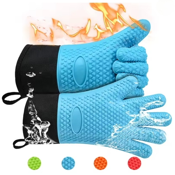 Guantes de horno de doble capa, guantes para hornear resistentes al calor con silicona y algodón