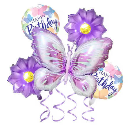 Juego de 5 uds de globos de aluminio de mariposa, conjunto de girasol púrpura, Baby Shower, boda, tema de mariposa romántica, decoraciones para fiesta de cumpleaños