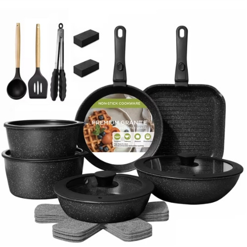 Juego de batería De Cocina 22 pz,, Juego De Sartenes Utensilios Antiadherente