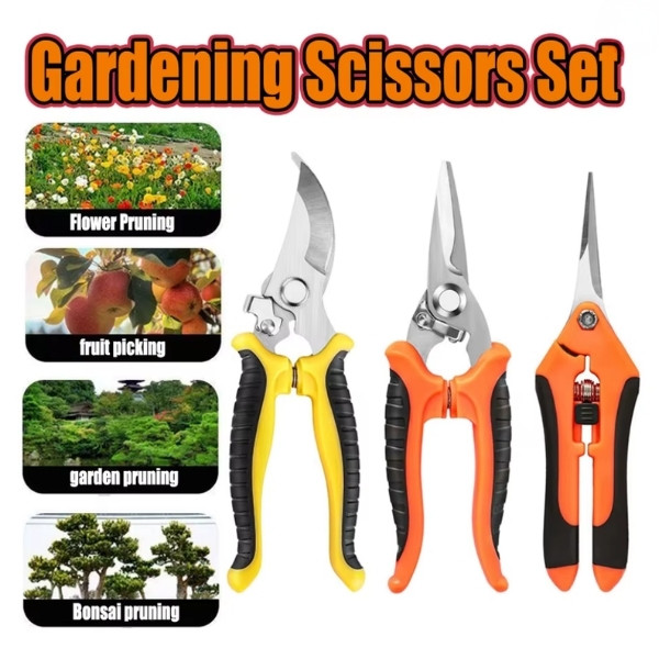 Juego de tijeras de jardinería de 3 uds, mangos ergonómicos antideslizantes, tijeras de podar con cerradura de seguridad, juego de jardinería para principiantes