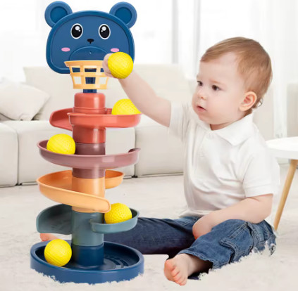 Juguetes Montessori para bebés, torre de pila de bola rodante, juguete educativo temprano para bebés, pista giratoria, regalo para bebés, juguete de apilamiento para niños