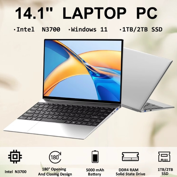 Laptop ultradelgado de 14,1 pulgadas, 16GB de 256GB RAM, 2TB SSD, pantalla de 1920x1080, ordenador de estudio de oficina, PC Windows 11 Pro