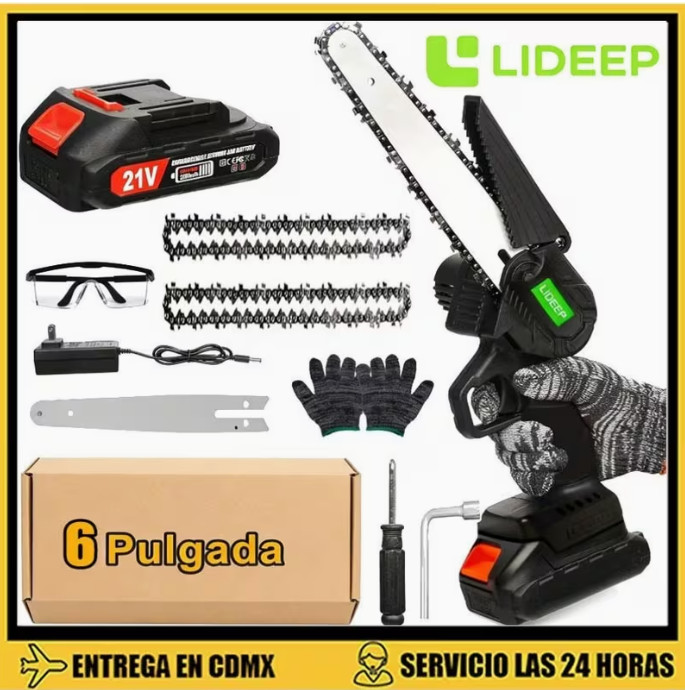 Motosierra eléctrica mini sin cable de 20V (Negro), 2 cadenas y guantes, motosierra eléctrica mini portátil de 6 pulgadas; Motosierra eléctrica