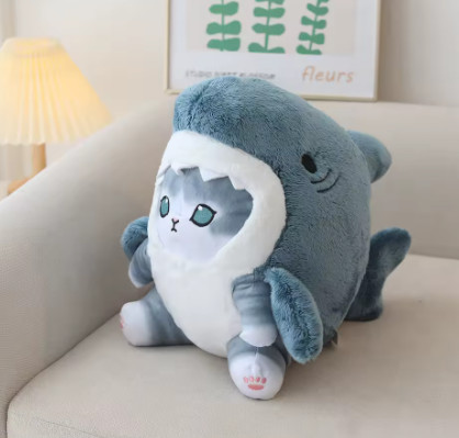 Muñeco de Peluche de tiburón y gato para bebé, Animal de Peluche suave de dibujos animados, lindo regalo de cumpleaños y Navidad para niños