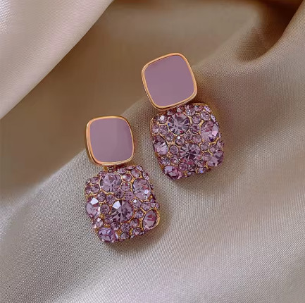 Nuevos pendientes geométricos de cristal brillante púrpura Vintage para mujer, pendientes de gota finos y encantadores, joyería