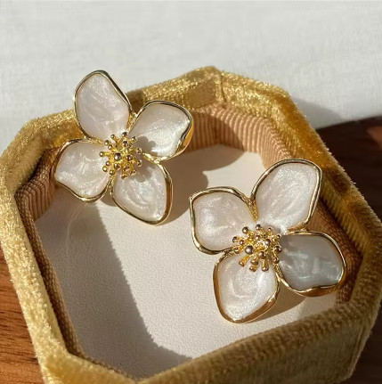 Pendientes con pasador de flor esmaltada caída de hibisco para mujer y niña, moda francesa Ins Vintage 2023, regalos de joyería románticos