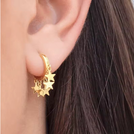 Pendientes de aro de estrella para mujer, estrella de cinco puntas, Luna, colgante de circón blanco, regalo de joyas de fiesta de moda Huggie