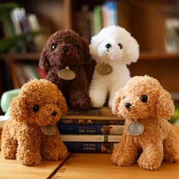 Perro de peluche bonito de 20CM, muñeco de perro rizado con etiqueta colgante, perro de simulación para enviar regalo de cumpleaños para niños