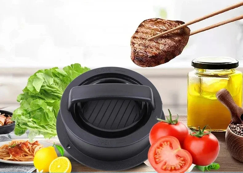 Prensa de carne para hamburguesas, ABS, forma redonda, antiadherente