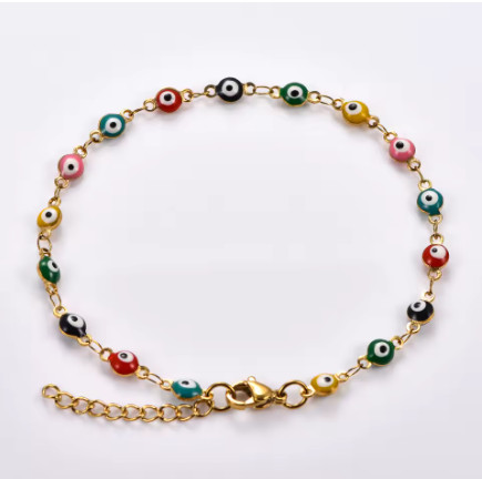 Pulsera redonda de acero inoxidable de 4mm con eslabones de mal de ojo turco, cadena de mano para mujer y niña, tobilleras, joyería de Metal, regalo de verano