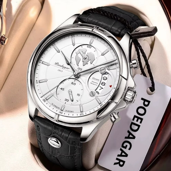 Reloj de pulsera de lujo para hombre, cronógrafo, fecha, resistente al agua, de cuero, reloj casual de cuarzo para hombre,