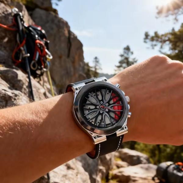 Reloj de pulsera deportivo con diseño de llanta de coche para hombre - Cronógrafo con correa de cuero para entusiastas de los coches y uso diario