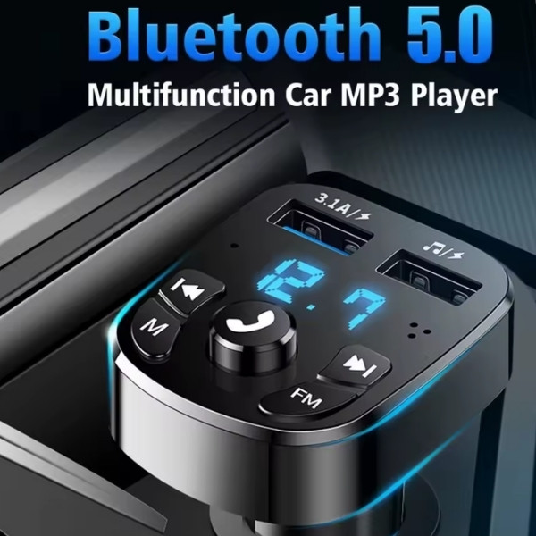 Reproductor de MP3 para coche 3.1A, adaptador de cargador de teléfono rápido USB Dual para coche, Bluetooth 5,0