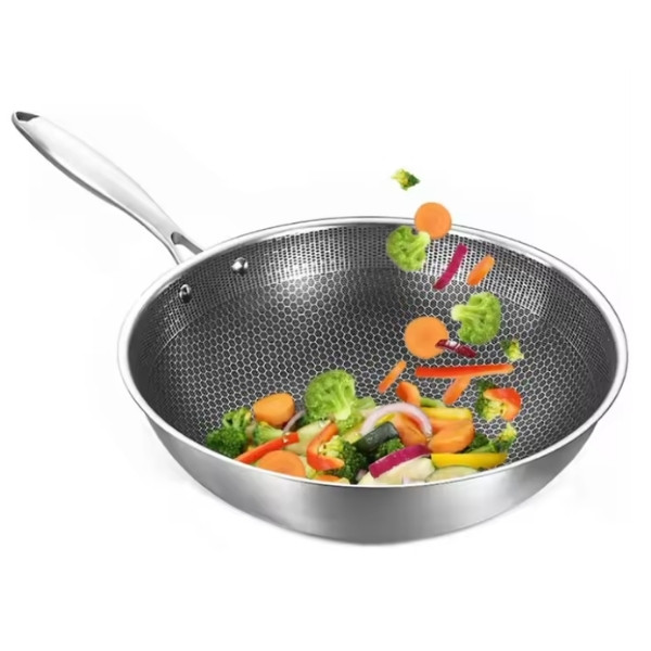 Sarten Wok Antiadherente de Acero Inoxidable Inducción 32cm
