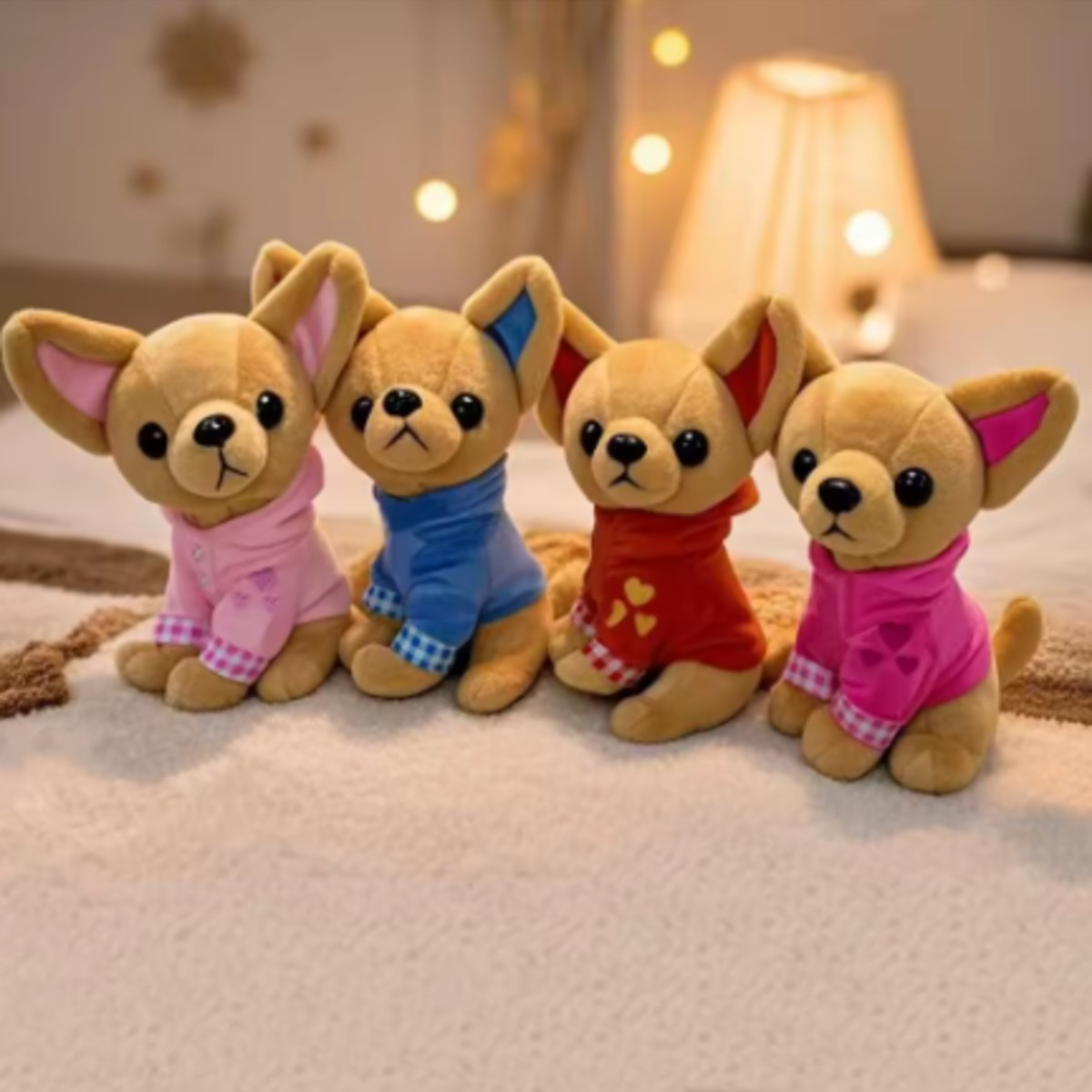 Simulación de Chihuahua, juguetes de peluche, decoración de habitación, animales de peluche, cachorro, juguetes de peluche de 18cm, muñeco de perro relleno de dibujos animados, jug