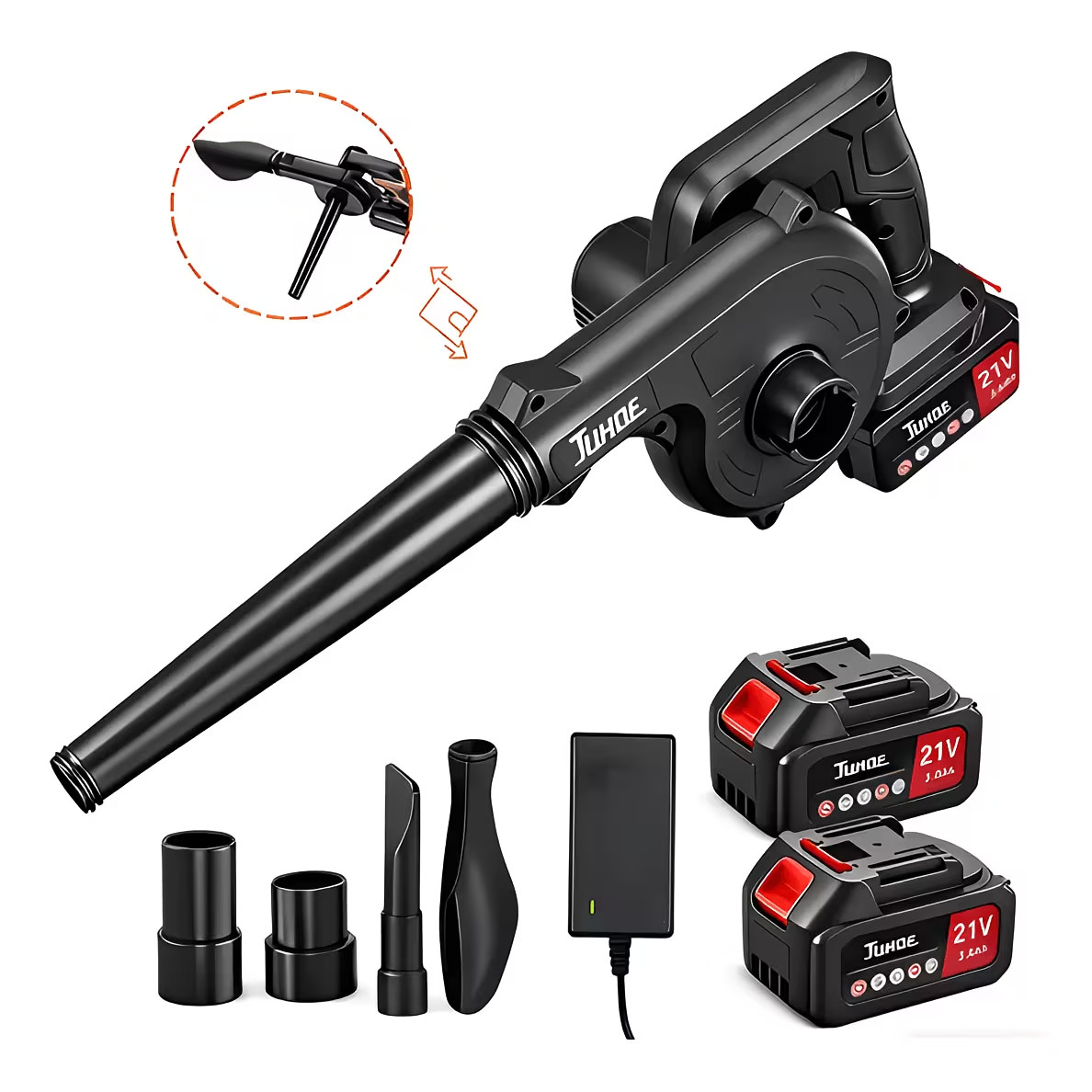 Soplador de hojas industrial, soplador portátil de 21V con cuatro boquillas intercambiables