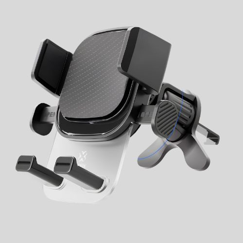 Soporte Celular Automóvil, Base Porta Móvil Auto Giratorio 360 ° con Gancho Metálico y Botón de Liberación, Uso con Una Sola Mano