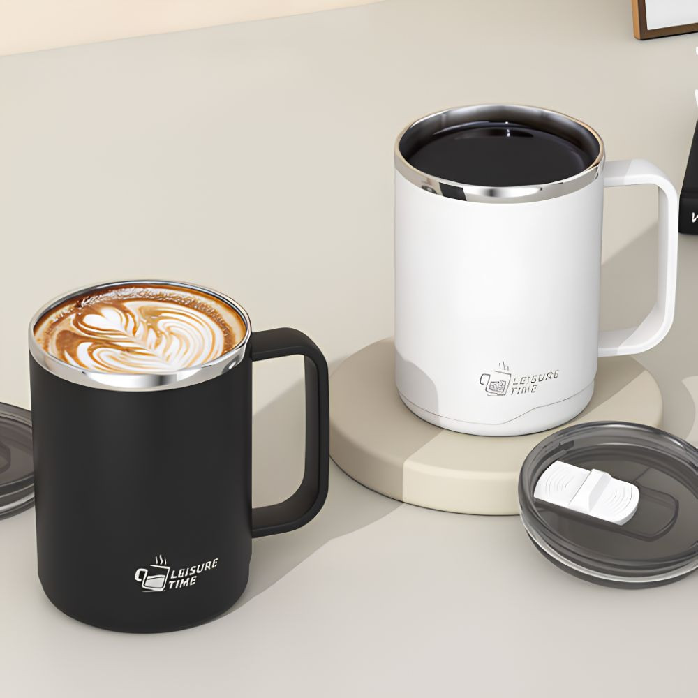 Taza de café aislada de acero inoxidable 304 con asa, 500 ml