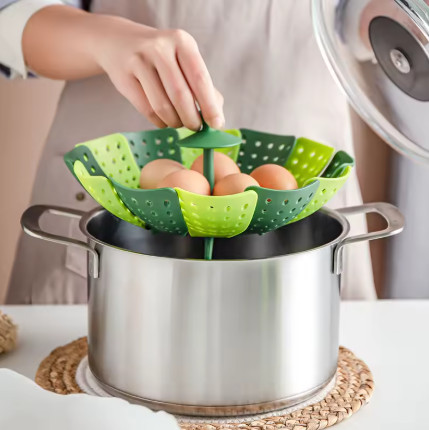 Vaporizador de loto plegable de plástico, estante para cocinar al vapor de calidad alimentaria, cestas de frutas, estantes de almacenamiento de cocina, cocina de vapor vegetal, ute