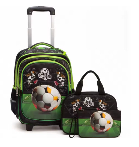 Mochila escolar con ruedas para niños, juego de 3 piezas, incluye lonchera térmica y estuche.