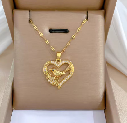 Collar de circonita de acero inoxidable para mujer y niña, corazón de moda, joyería diaria para fiesta de cumpleaños