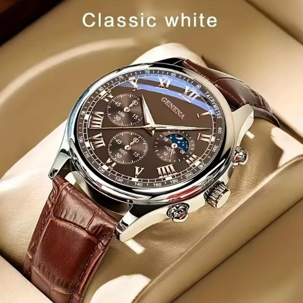 Reloj de Cuarzo de Lujo para Hombre GENEVA 2026, de Alta Calidad, con Correa, Diseño Redondo