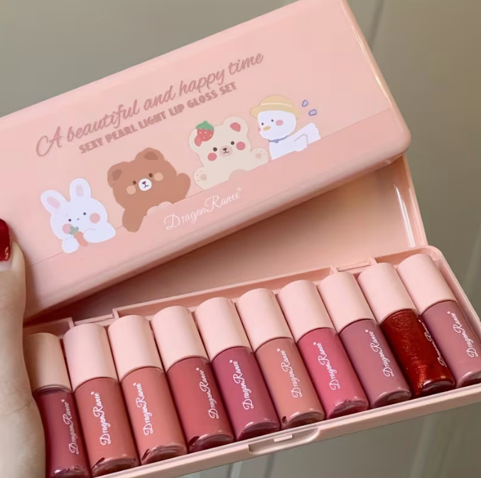 Juego de 10piezas de brillo de labios - Fácil de aplicar con brillo de espejo de purpurina fina, brillo de labios hidratante y no pegajoso, paleta de colores mixtos para todos los