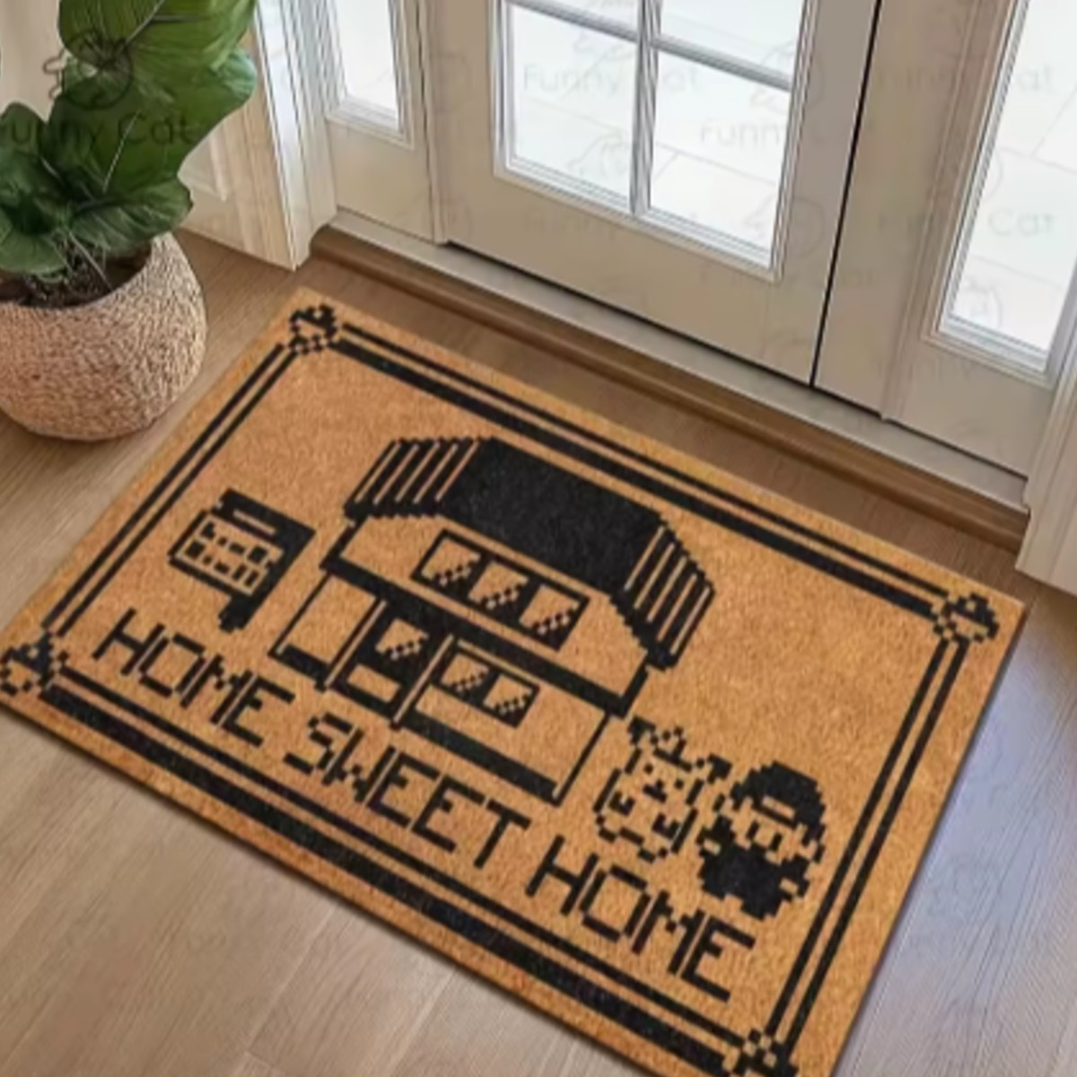 VIKAMA Alfombra de suelo estilo píxel de dibujos animados de estilo japonés, para entrada, baño y cocina. Alfombra antideslizante y a prueba de suciedad para decoración del hogar